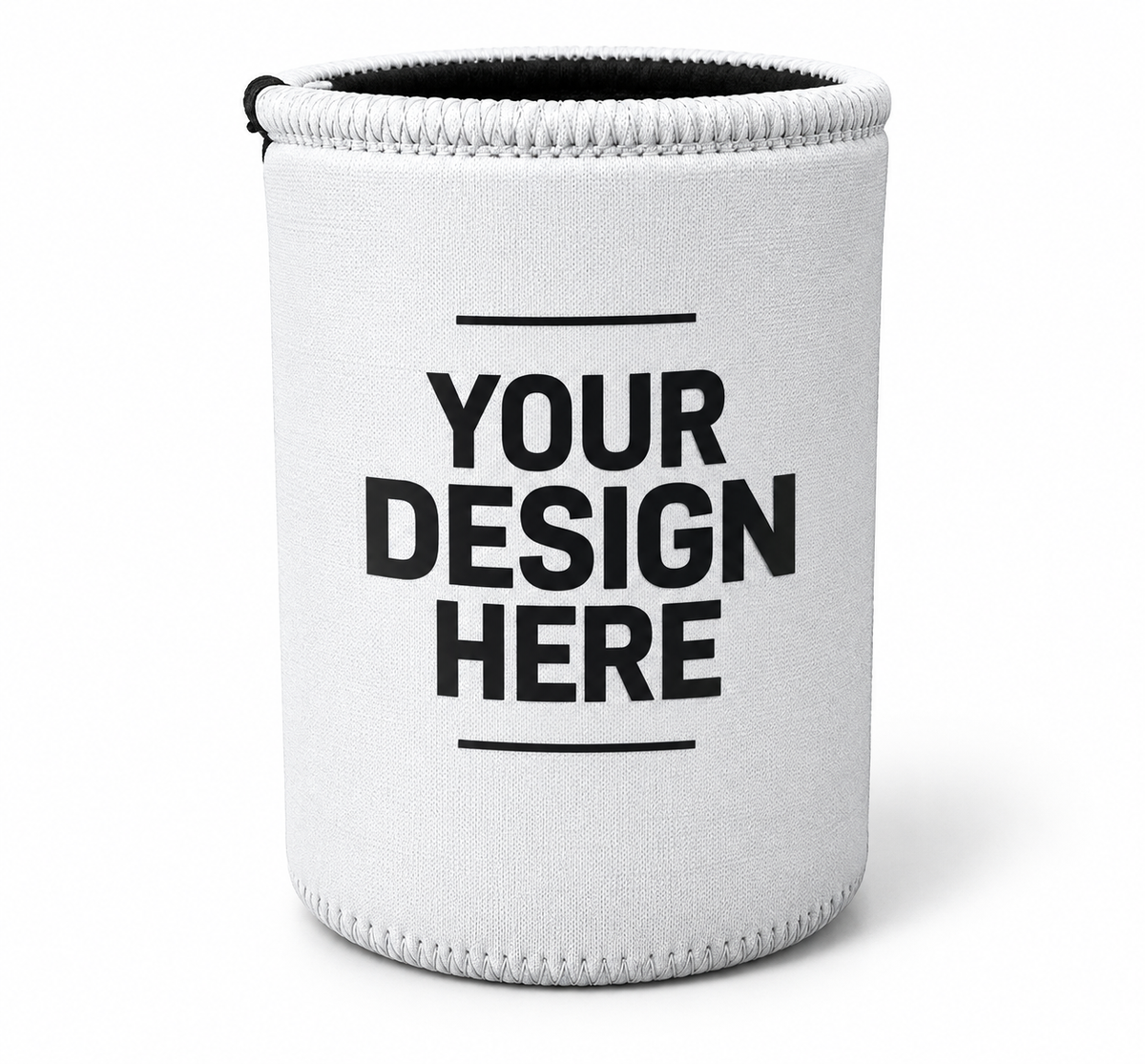 White neoprene stubby cooler mockup with your design here placeholder, Rugged Acres